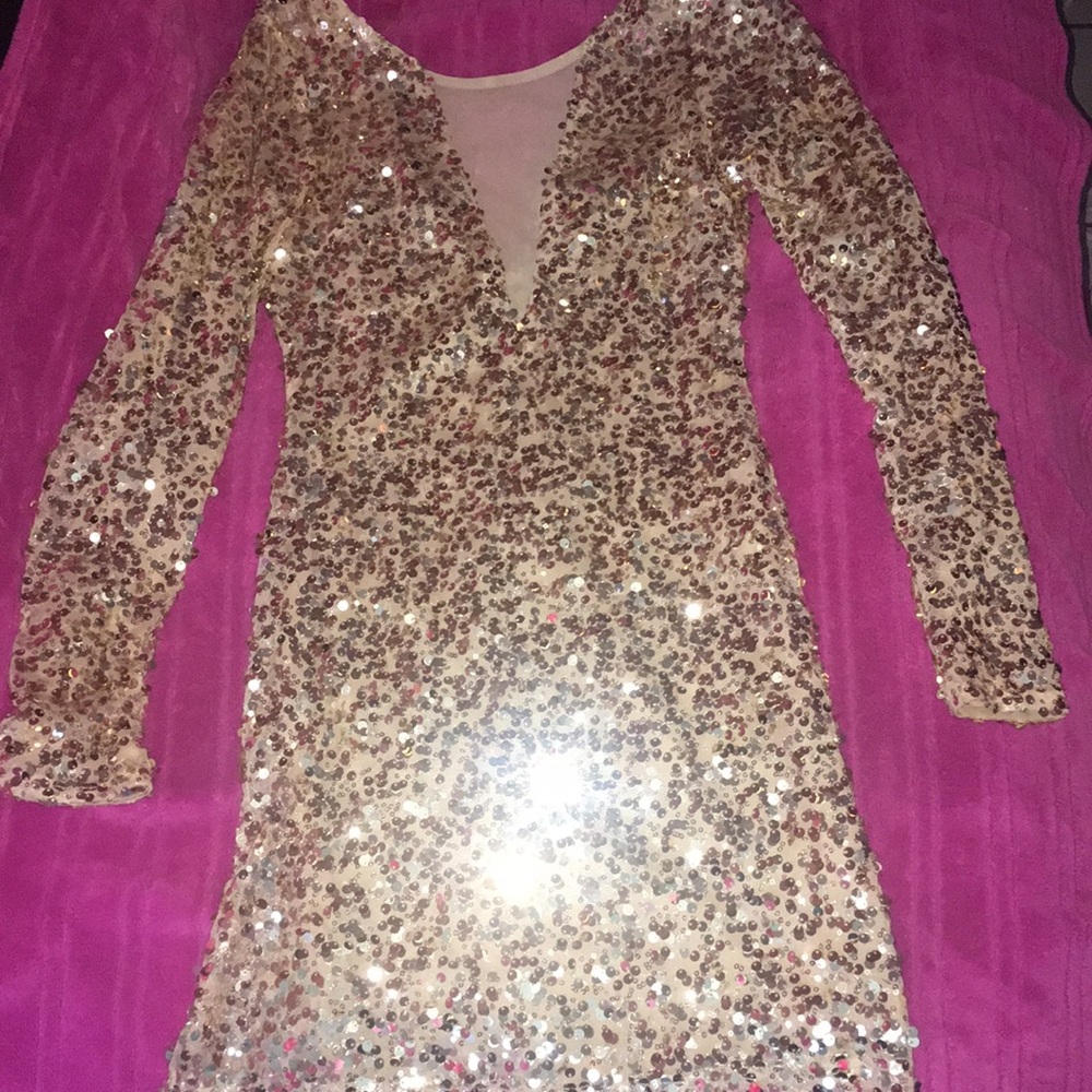 Gold sequence long sleeve dress
